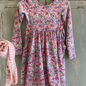 Hanna Anderson Longsleeve dress w/ pockets and matching tights; Girls sz 10-12
